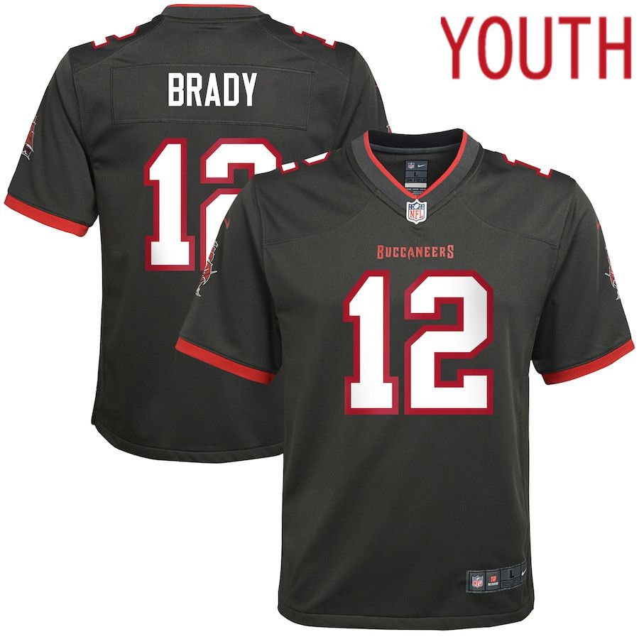 Youth Tampa Bay Buccaneers #12 Tom Brady Nike Pewter Alternate Game NFL Jersey->youth nfl jersey->Youth Jersey
